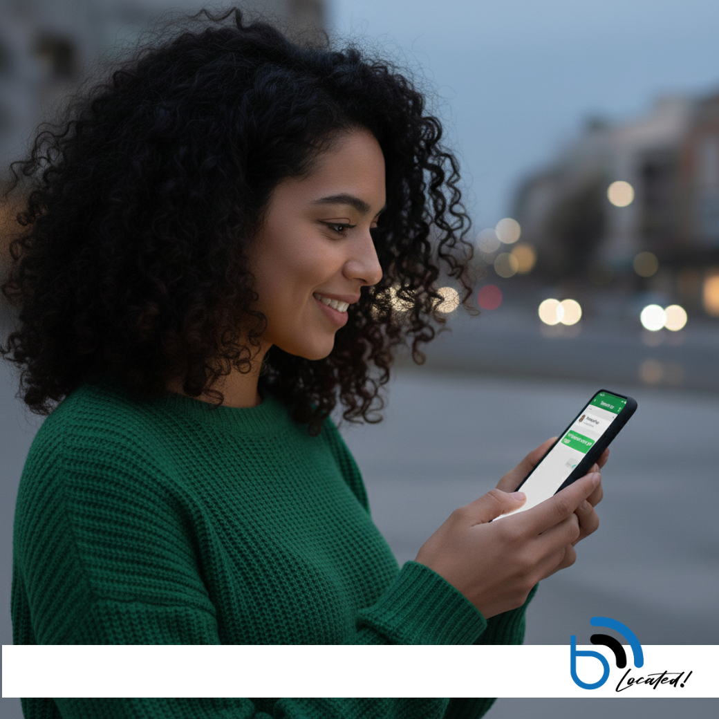 Pasajera recibiendo notificación